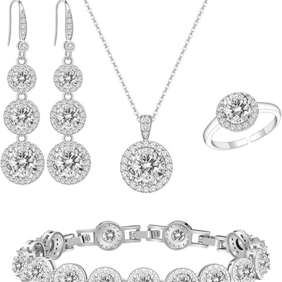 Necklace Earrings Adjustable Ring Bracelet Set Birthday Anniversary for Women - Picture 1 of 2